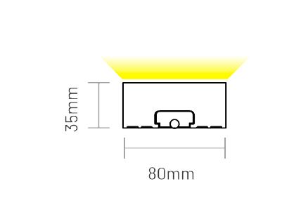 S80 F8035 technical cross-section showing 80 mm width and 35 mm height