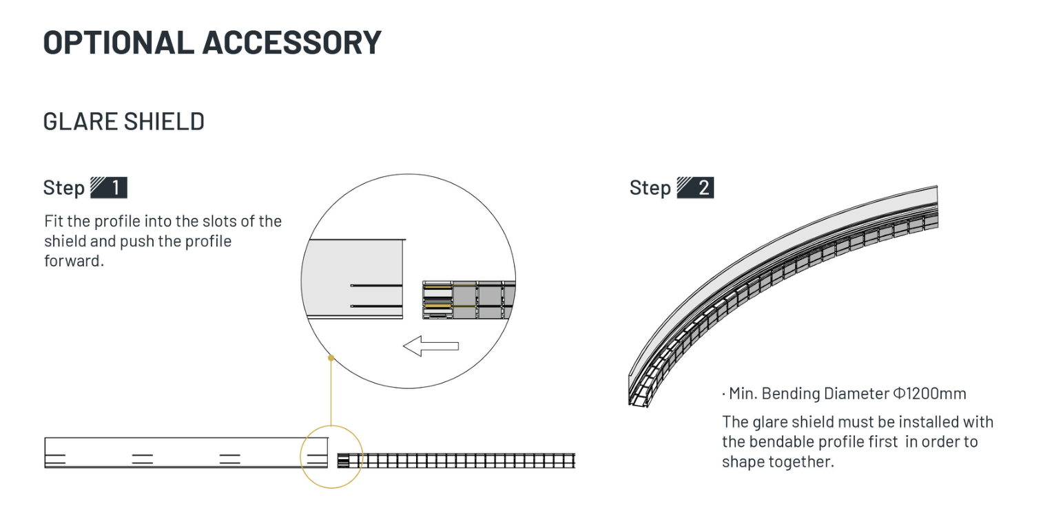 Installing the optional glare shield — original installation drawing