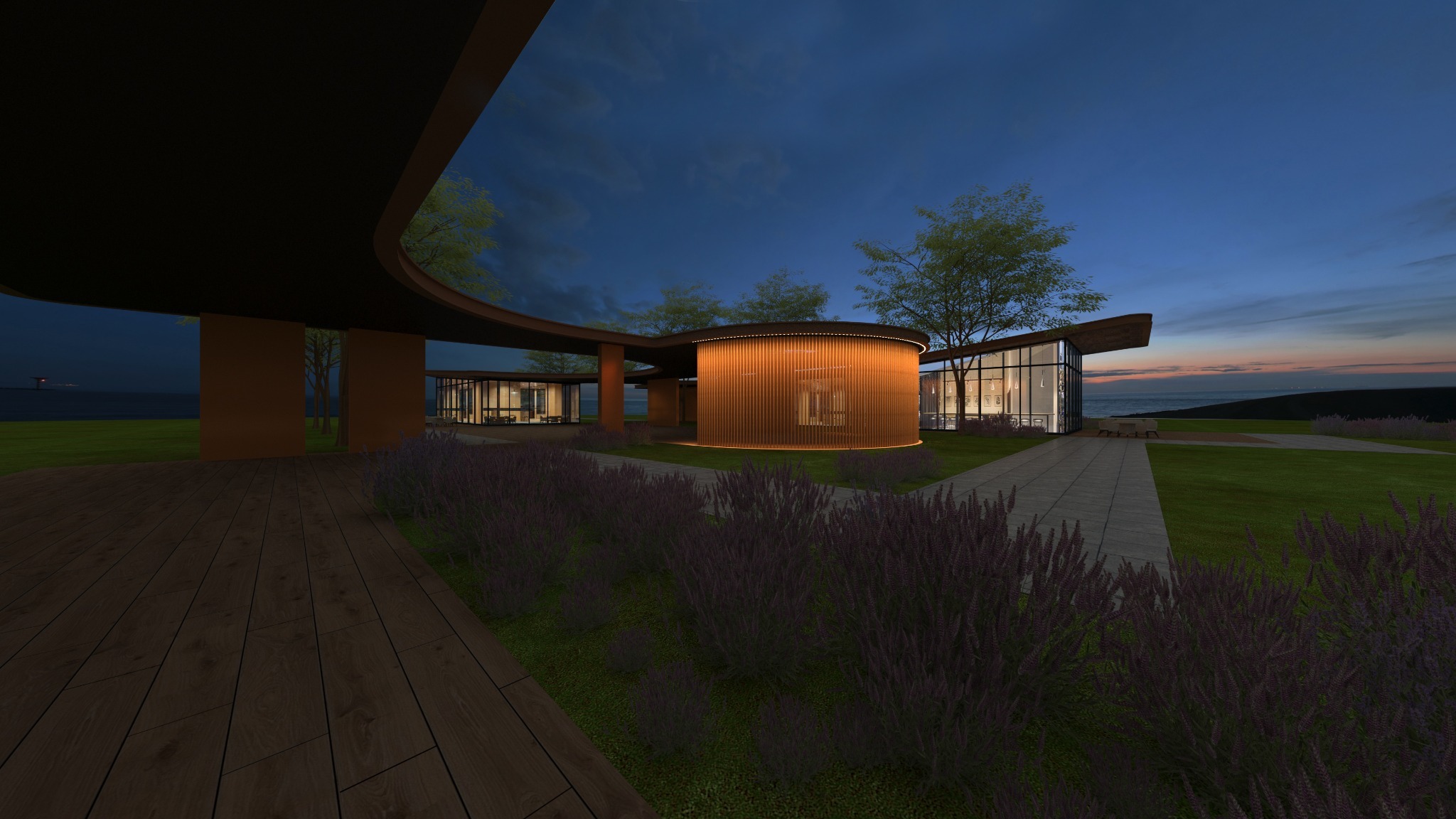 Integrated lighting in an architectural courtyard