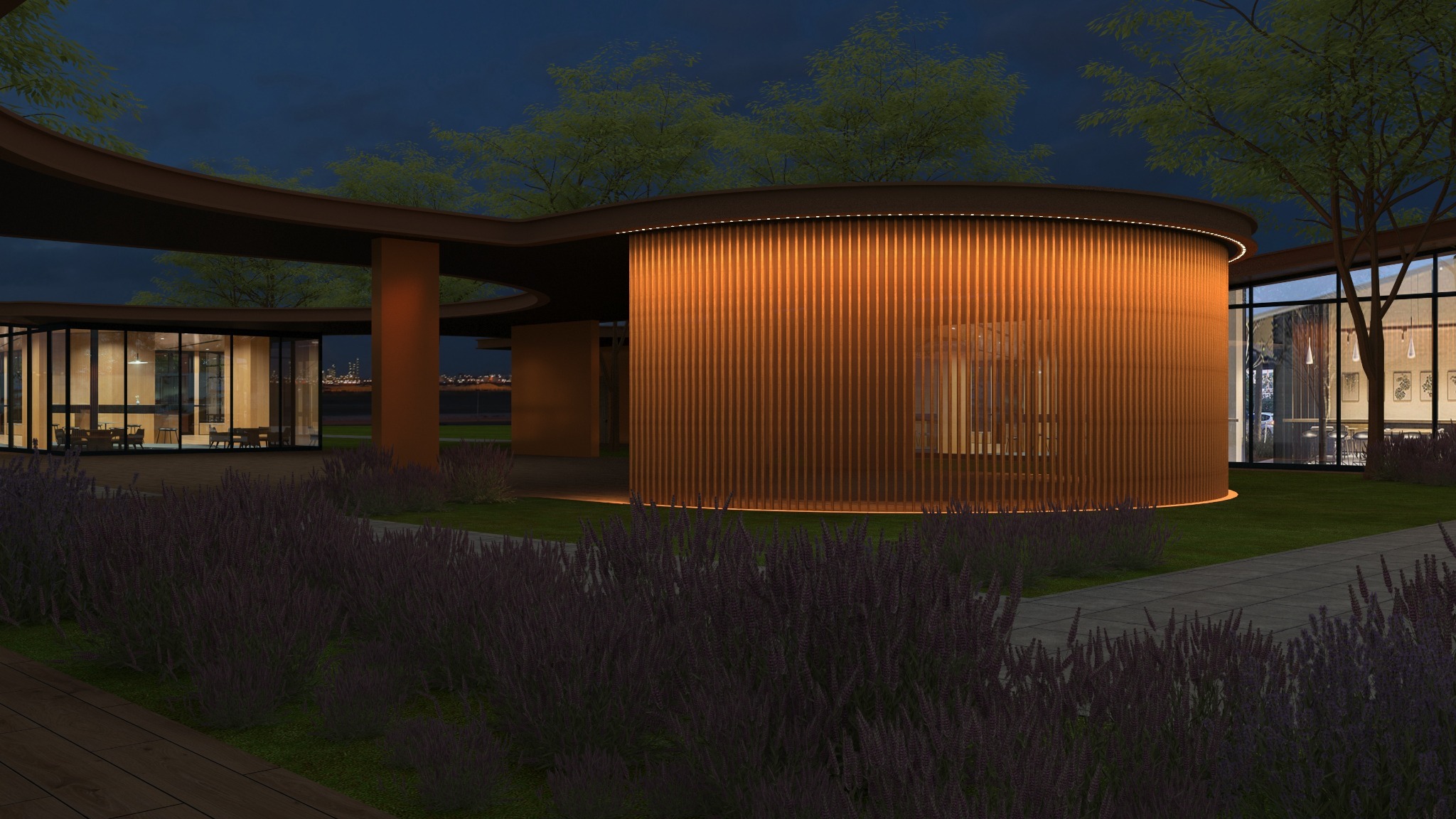Curved façade accent lighting