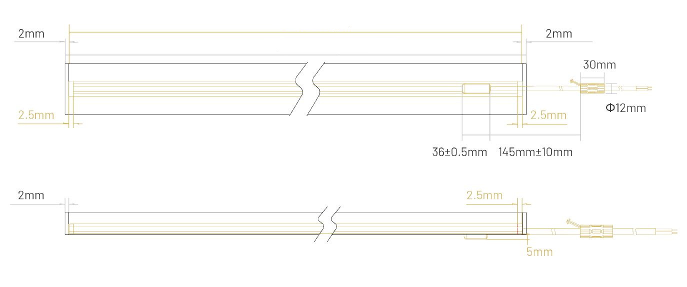 S80 F8035 technical drawing with cable connector and termination dimensions